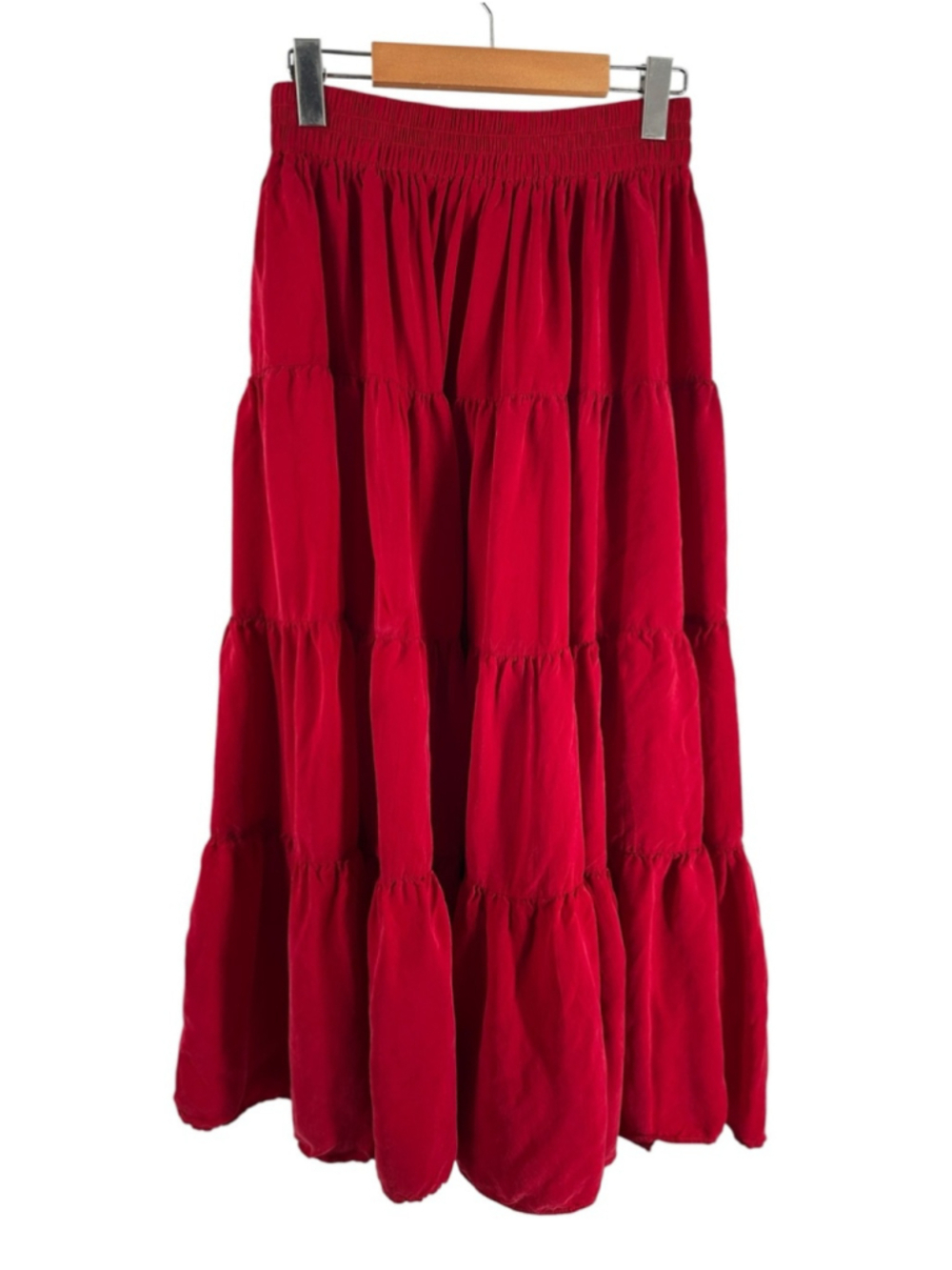 Red Tiered Maxi Skirt with Smocked Waist